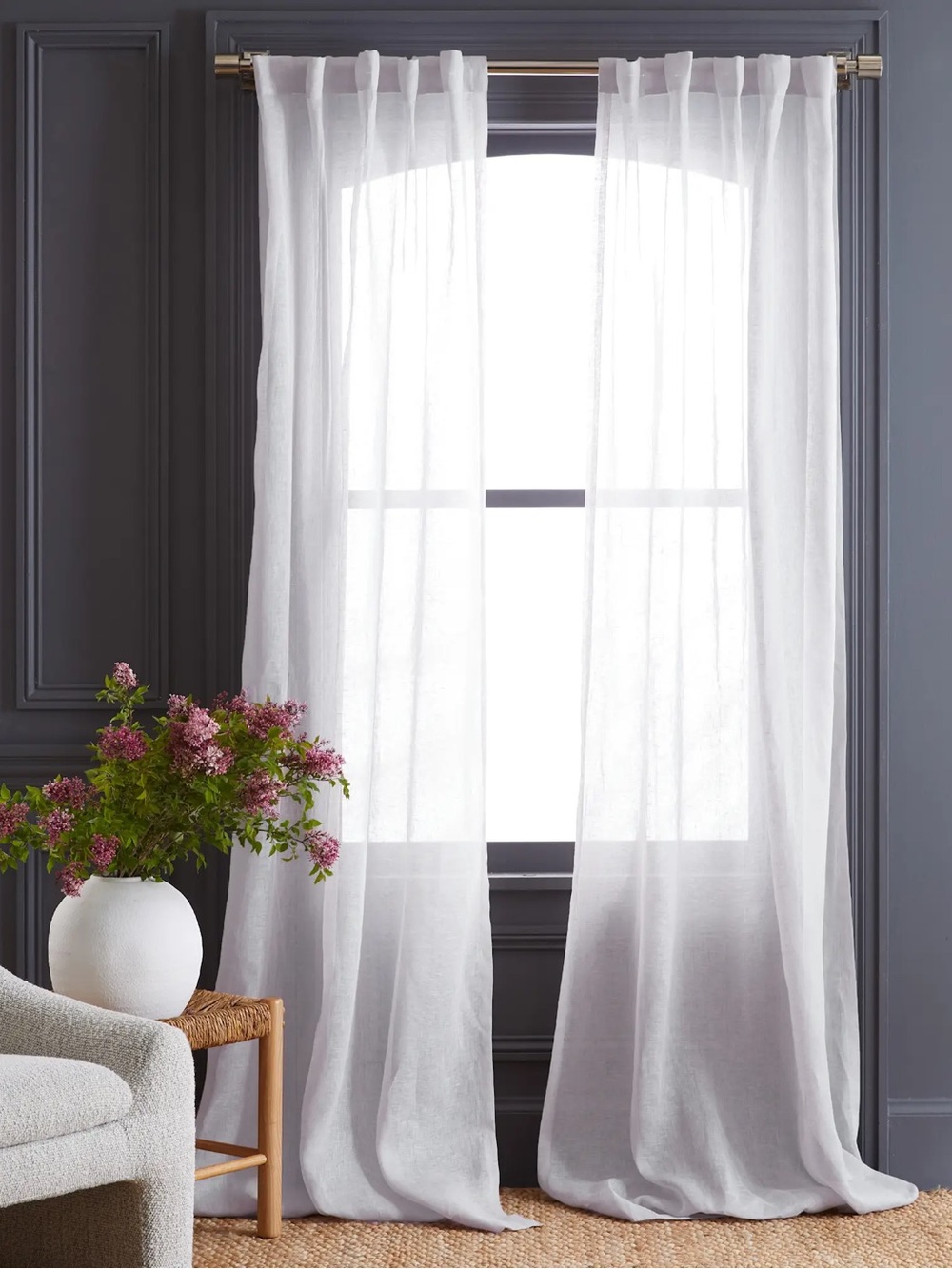 QUINCE Set Of 2 48x96 European Linen Sheer Curtains White 0091